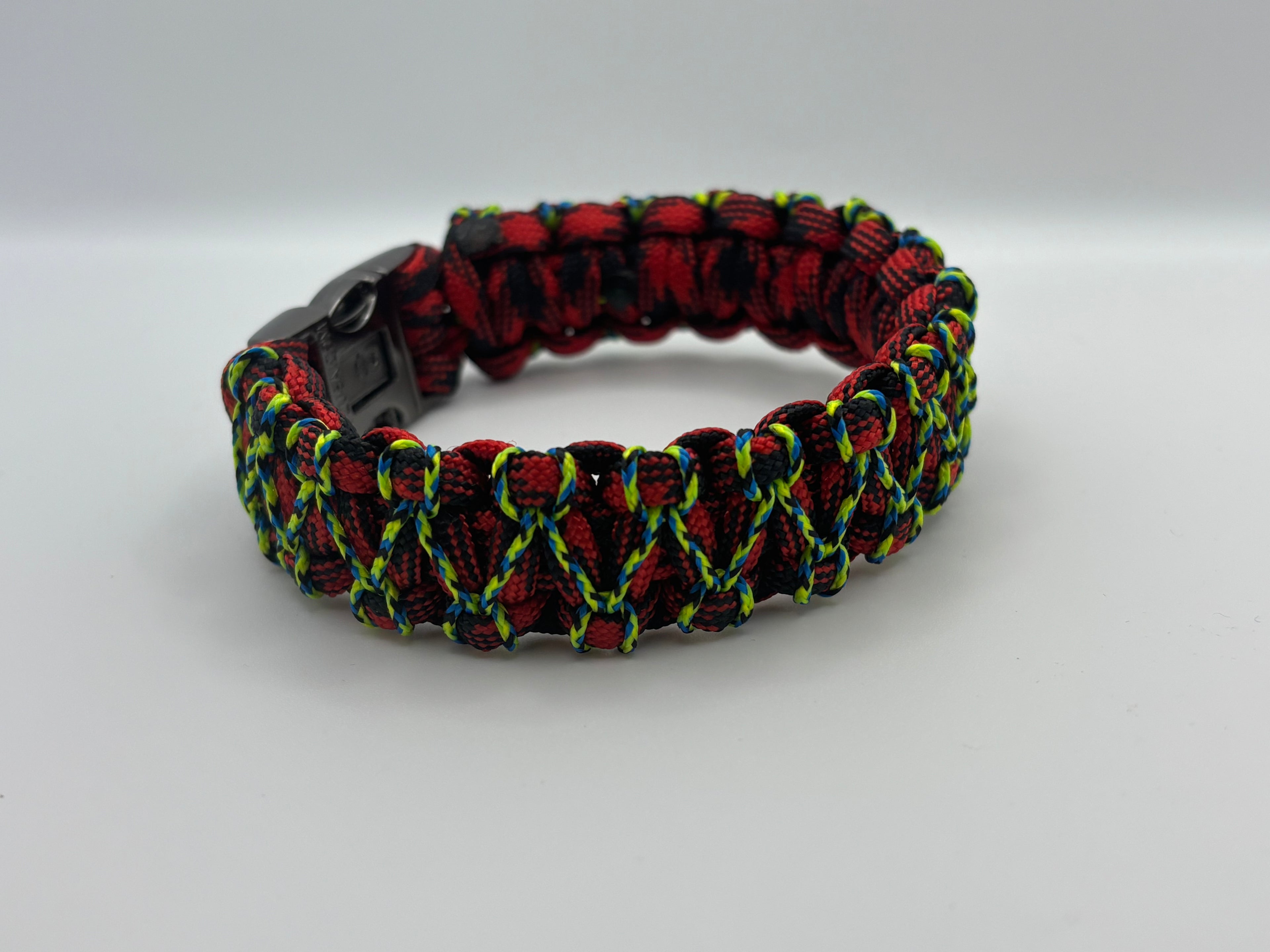 Stitched Cobra Knot Paracord Bracelet with Metal Clasp – Red & Ylw image 0