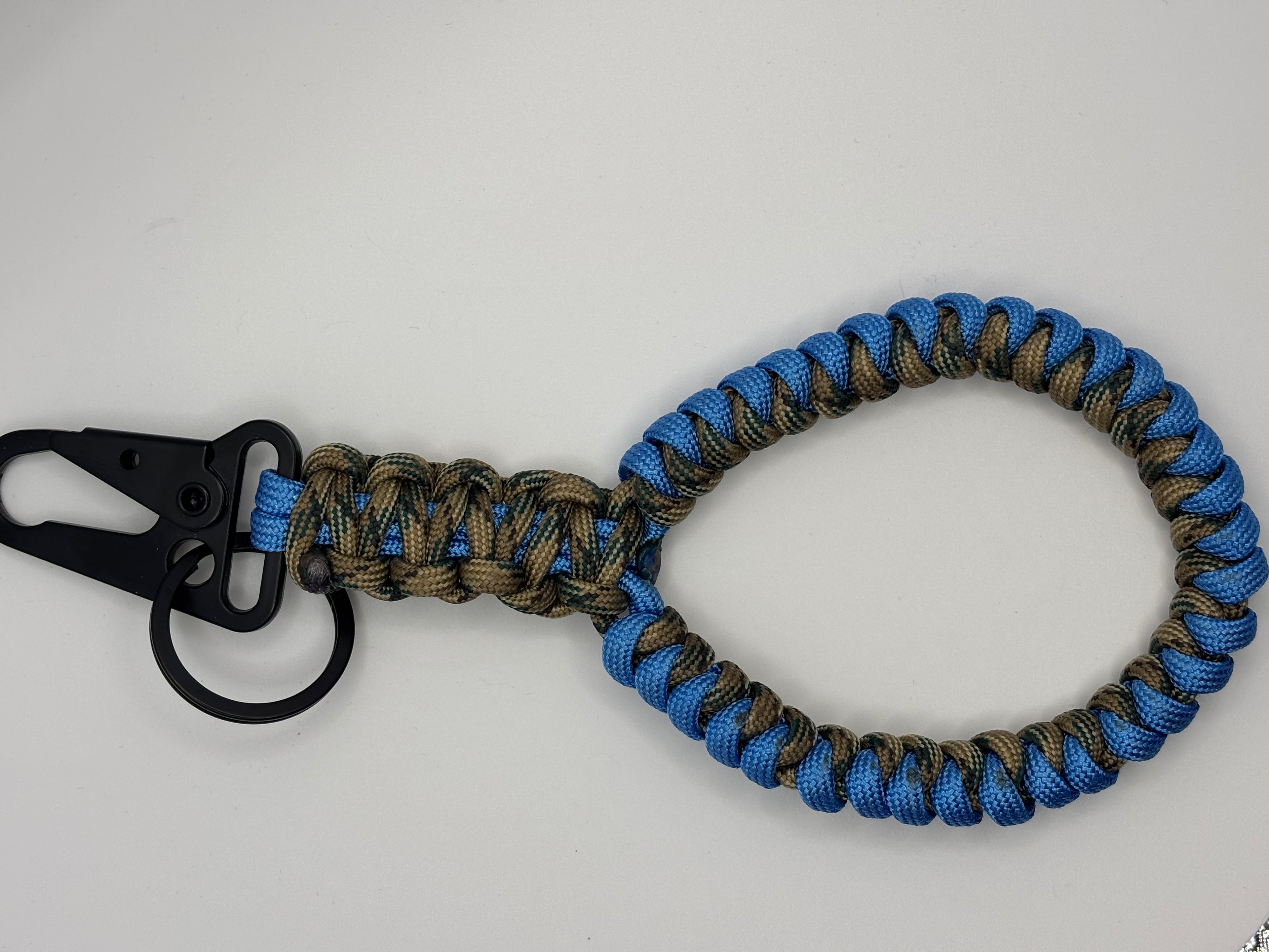 Handmade Blue & Tan Cobra Weave Paracord Keychain image 1