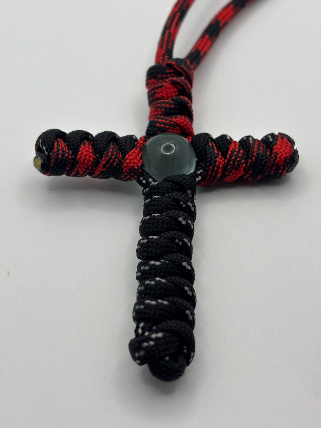 Handmade Cross with Marble Bead Paracord Necklace – Red & Black image 1