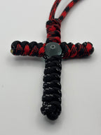 Handmade Cross with Marble Bead Paracord Necklace – Red & Black image 1