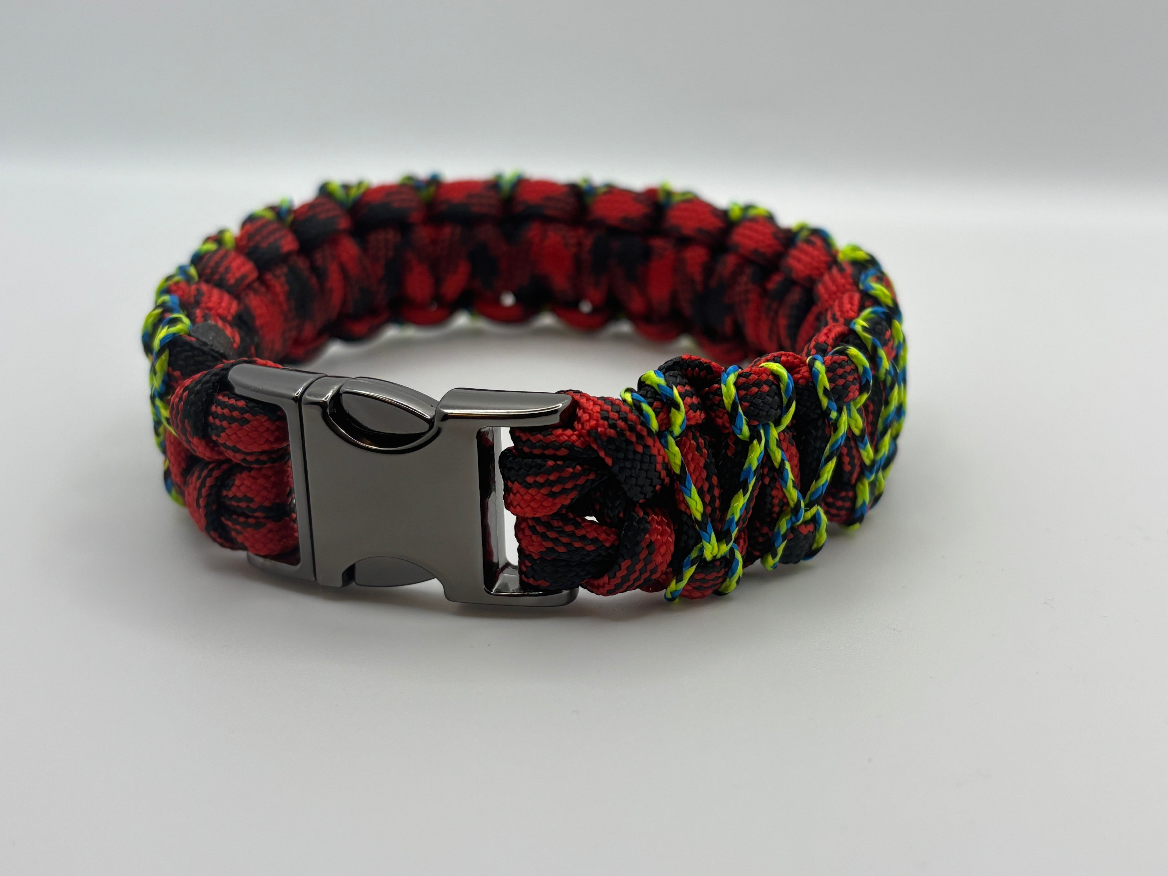 Stitched Cobra Knot Paracord Bracelet with Metal Clasp – Red & Ylw image 1