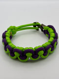 Handmade Half Hitch Knot Paracord Bracelet – Neon Green & Purple with Bronze Anc image 0