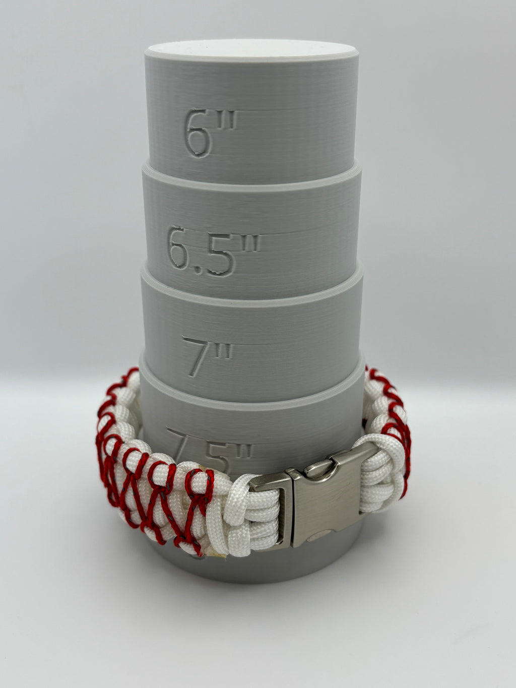Handmade Stitched Cobra Knot Paracord Bracelet with Metal Clasp – Red & White image 4