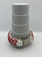 Handmade Stitched Cobra Knot Paracord Bracelet with Metal Clasp – Red & White image 4