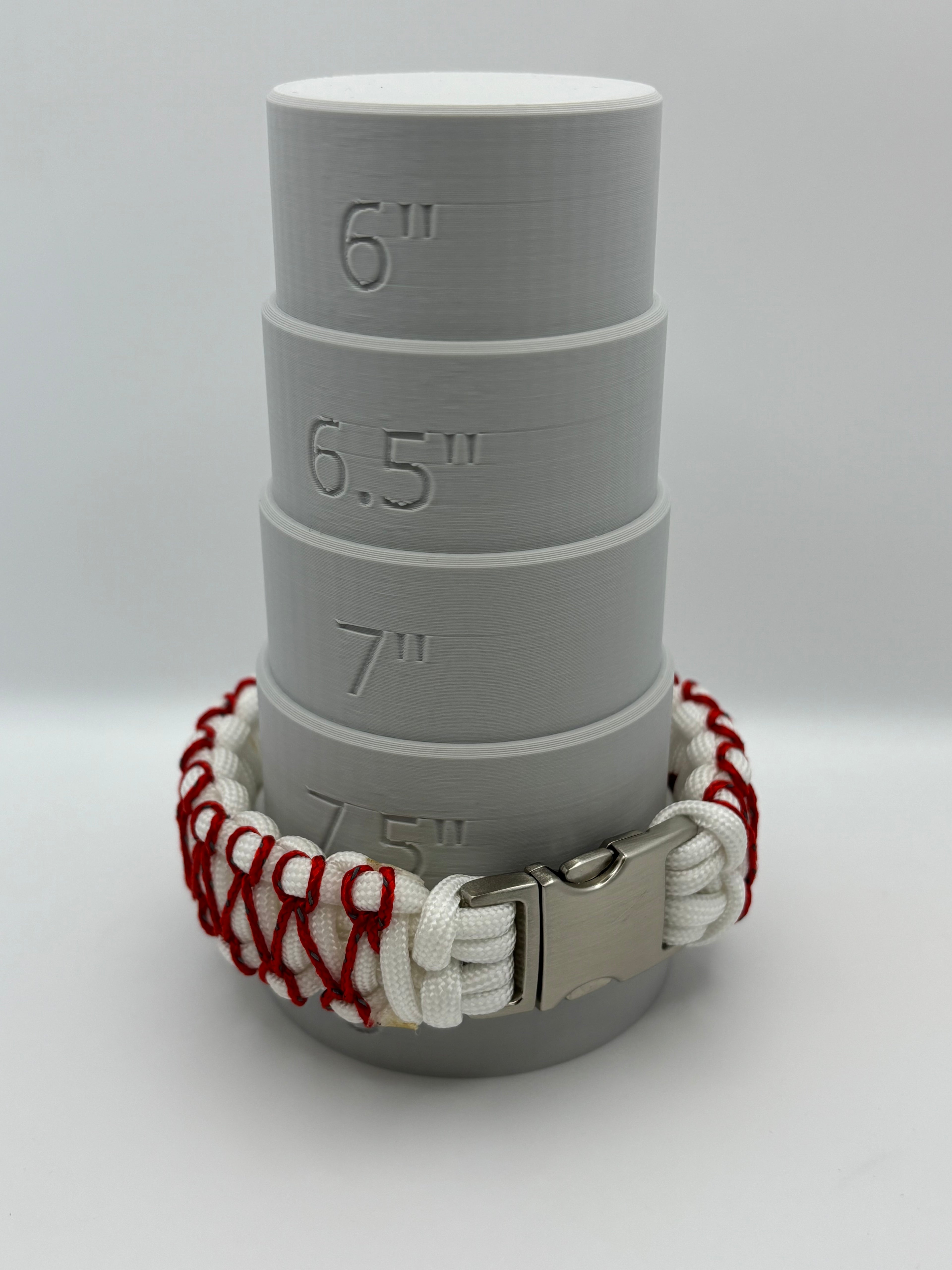 Handmade Stitched Cobra Knot Paracord Bracelet with Metal Clasp – Red & White image 4