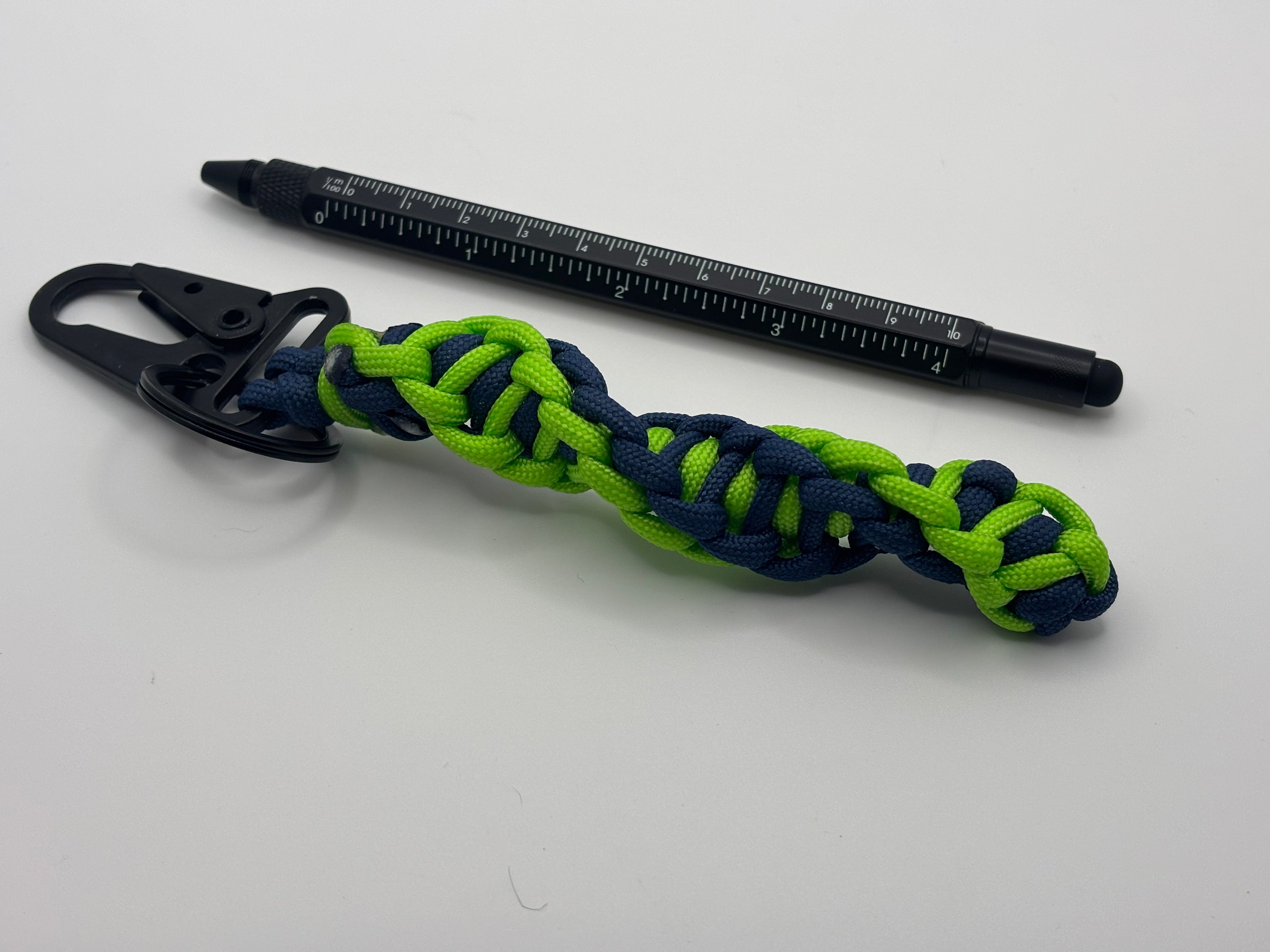 Handmade DNA Twist Paracord Keychain (Nvy/NeonGren) image 4