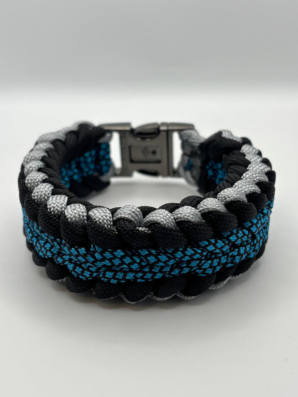 Handmade Sanctified Weave Paracord Bracelet with Metal Clasp – Blue & Gray image 2