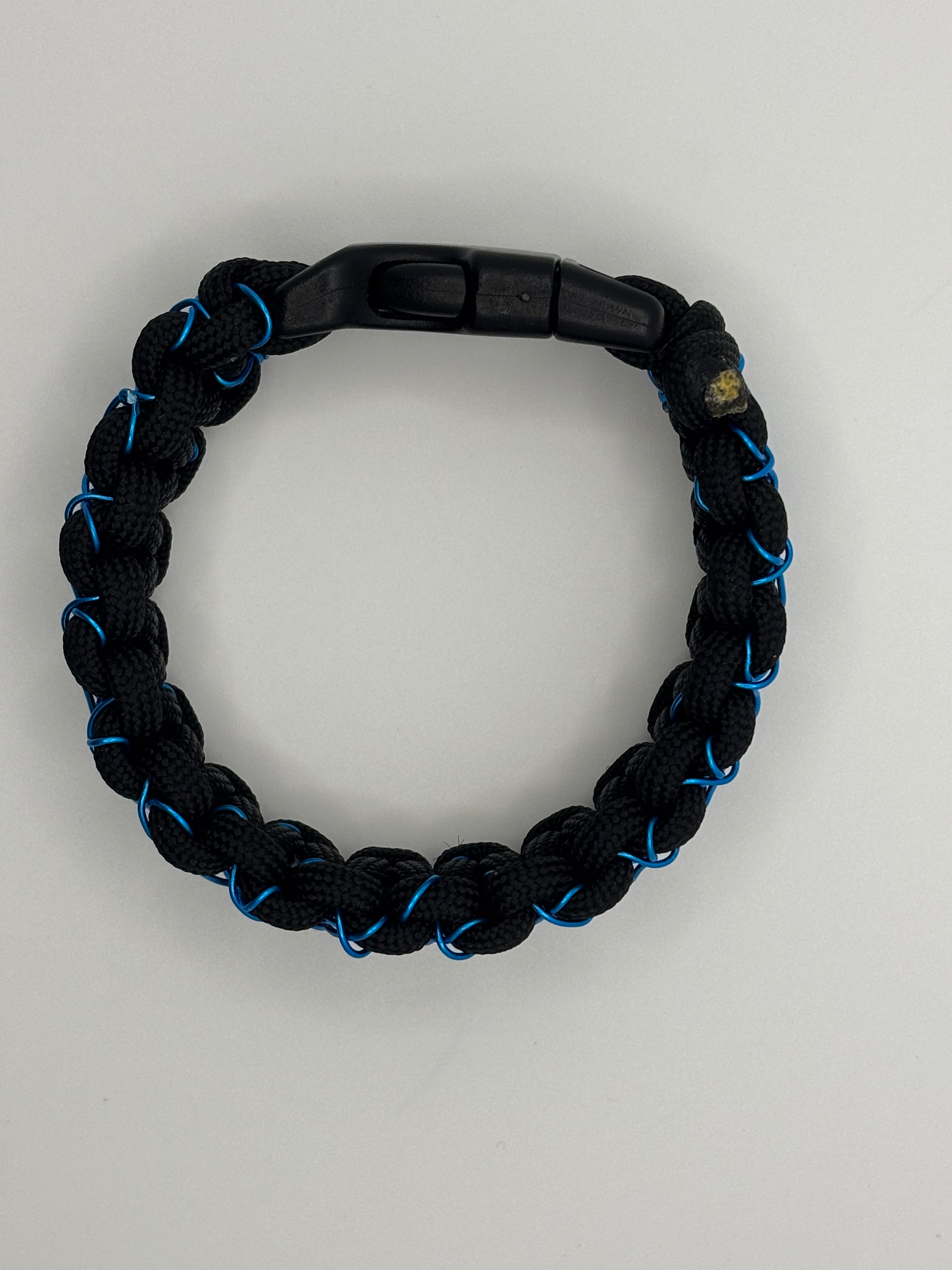 Handmade Cobra Knot Paracord Bracelet – Black with Blue Metal  Stitched Accent image 2