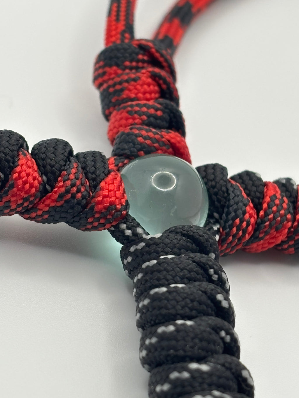 Handmade Cross with Marble Bead Paracord Necklace – Red & Black image 2