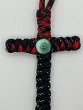 Handmade Cross with Marble Bead Paracord Necklace – Red & Black image 0