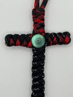 Handmade Cross with Marble Bead Paracord Necklace – Red & Black image 0