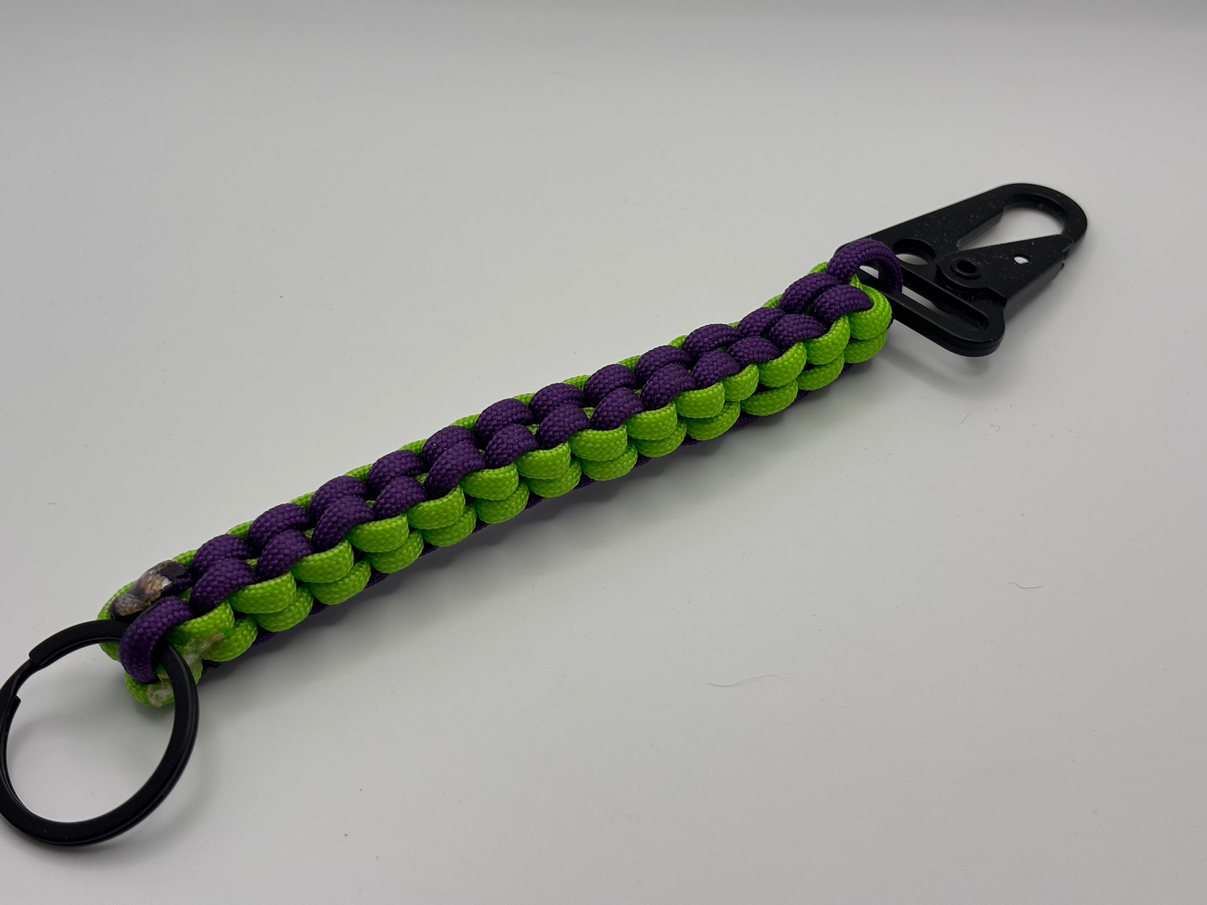 Handmade Square Knot Paracord Keychain (Prpl/NeonGrn) image 0