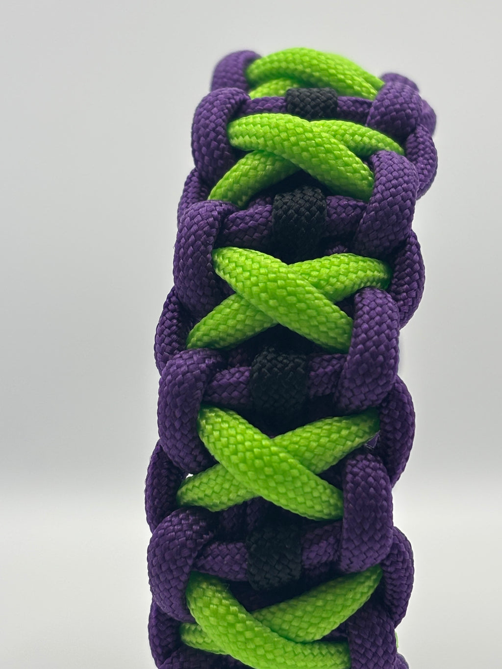 Handmade Crisscrossed Paracord Bracelet – Purple, Black & Neon Green image 4
