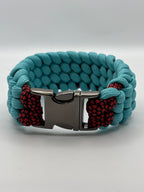Handmade Track Knot Paracord Bracelet with Metal Clasp – Blue & Red image 3