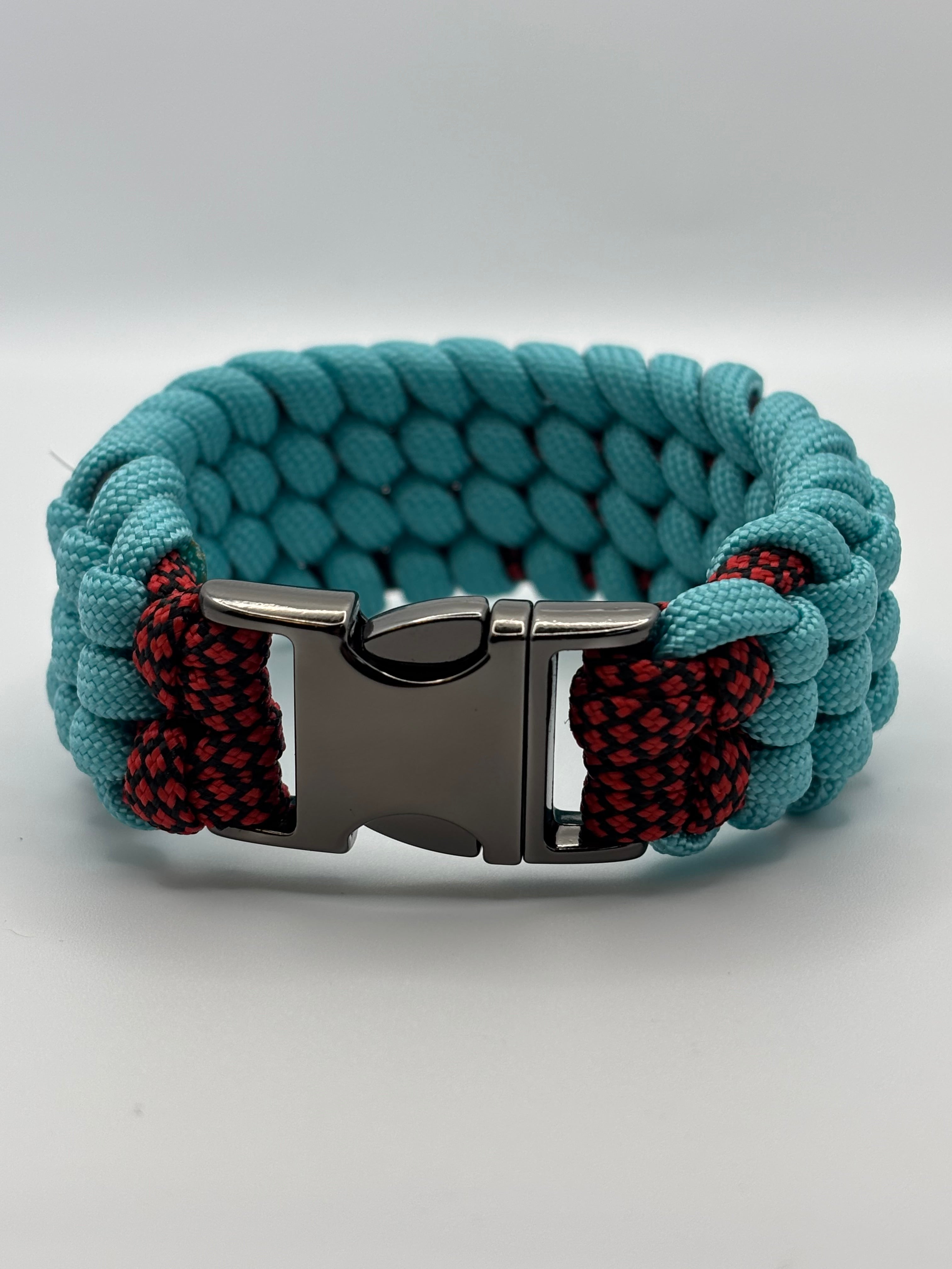 Handmade Track Knot Paracord Bracelet with Metal Clasp – Blue & Red image 3