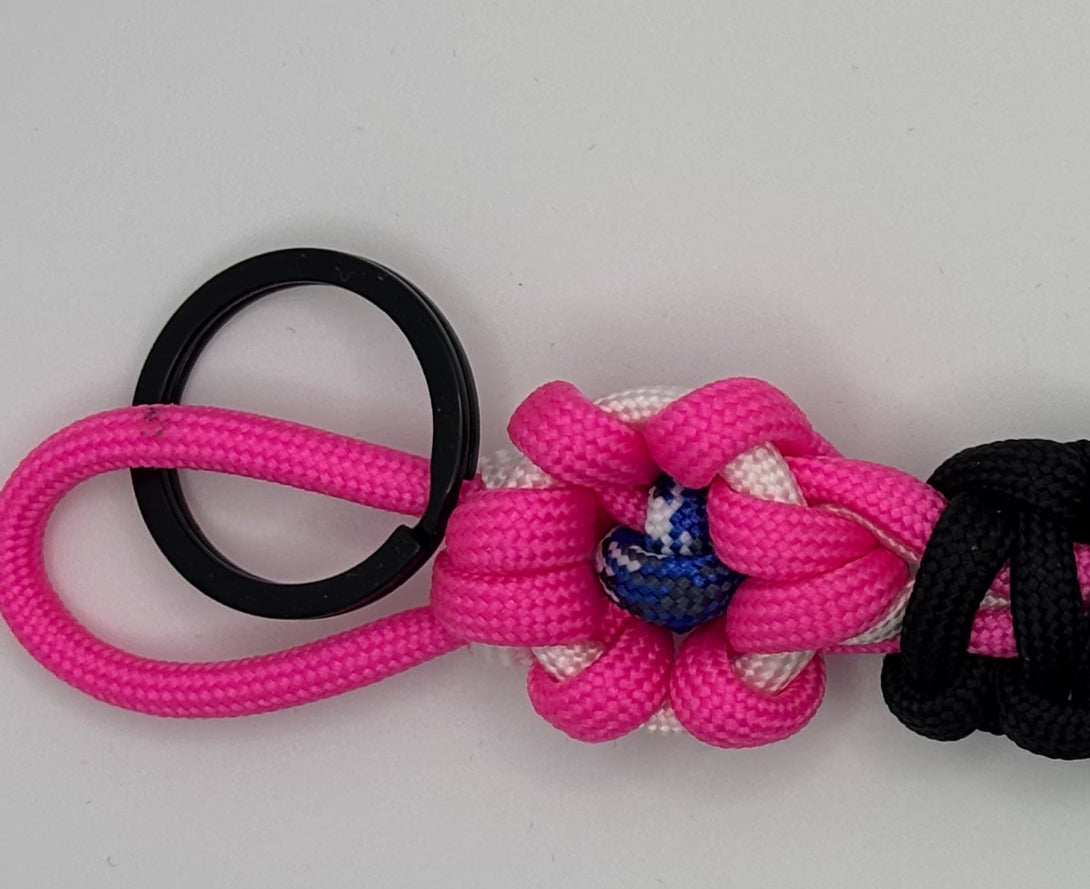 Handmade Pink Ribbon Flower Paracord Keychain image 3