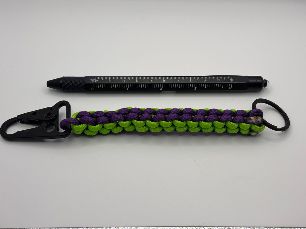 Handmade Square Knot Paracord Keychain (Prpl/NeonGrn) image 2