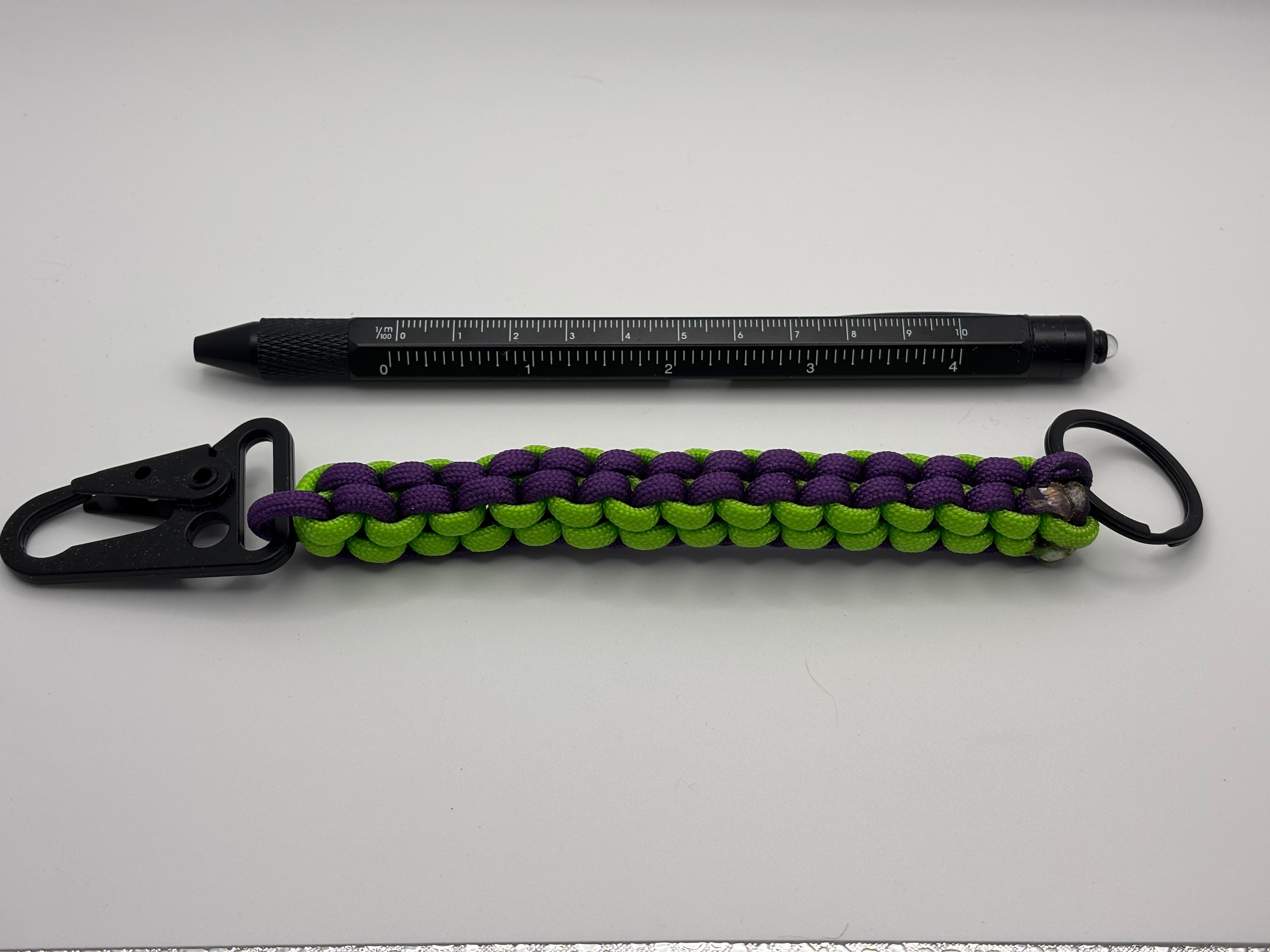 Handmade Square Knot Paracord Keychain (Prpl/NeonGrn) image 2