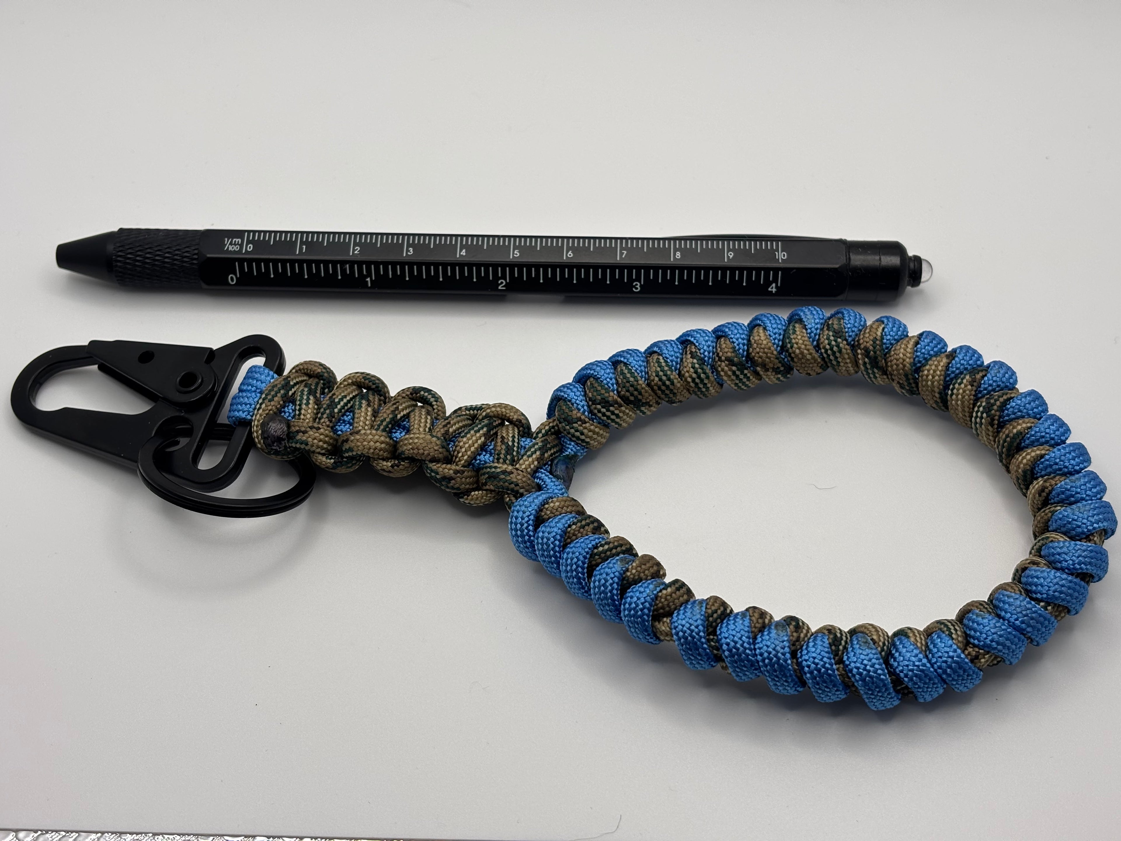 Handmade Blue & Tan Cobra Weave Paracord Keychain image 2