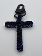 Handmade Square Knot Cross Paracord Keychain – Black & Blue image 3