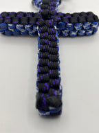 Handmade Square Knot Cross Paracord Keychain – Black & Blue image 1