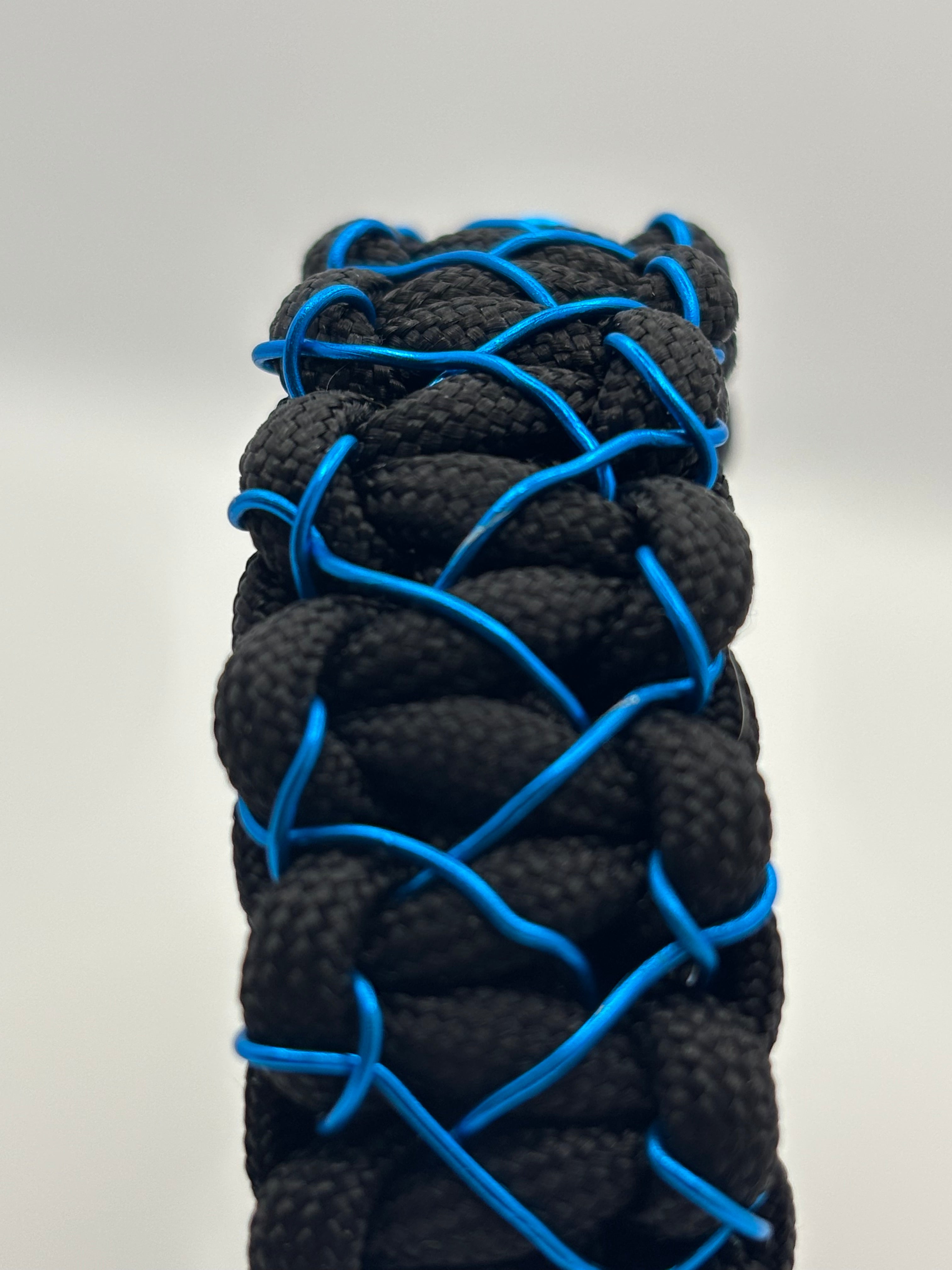 Handmade Cobra Knot Paracord Bracelet – Black with Blue Metal  Stitched Accent image 4