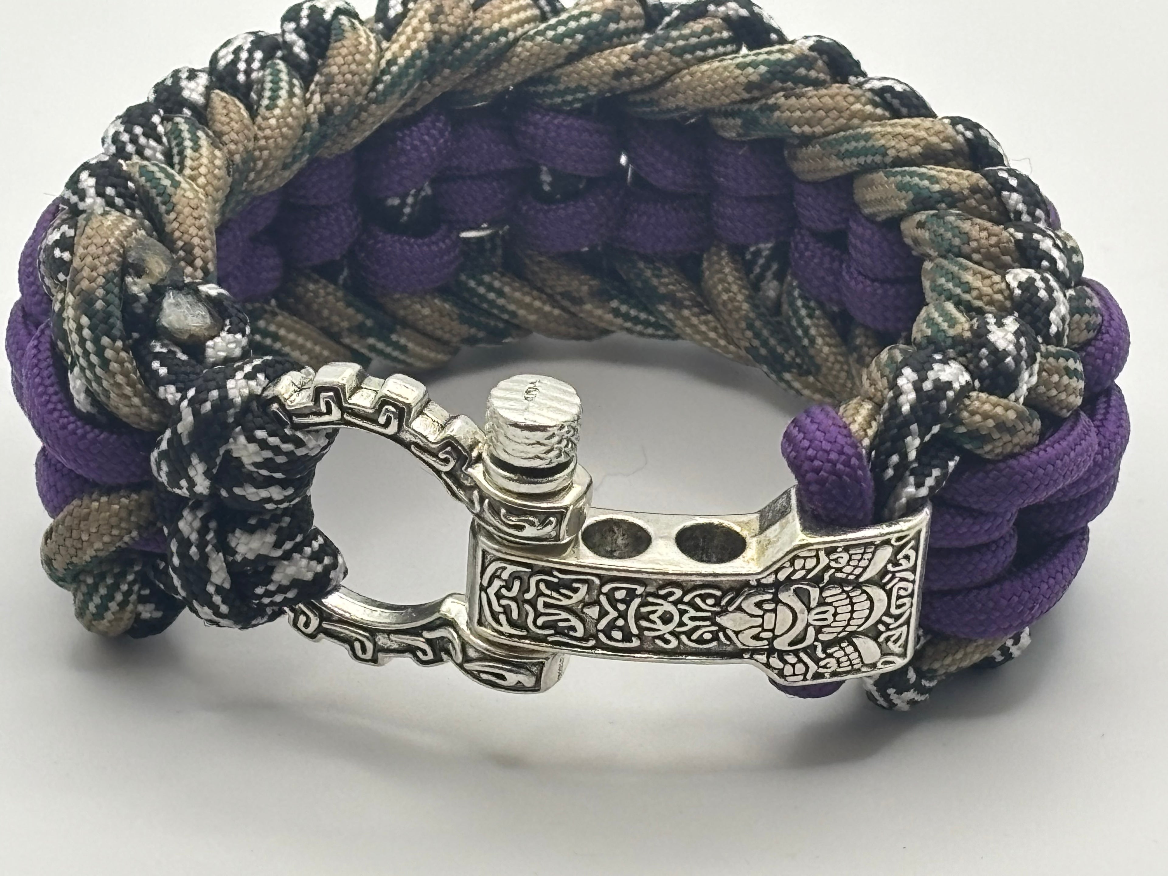 Chain Mail Paracord Bracelet with Viking Ruins Clasp – Purple & Desert image 1