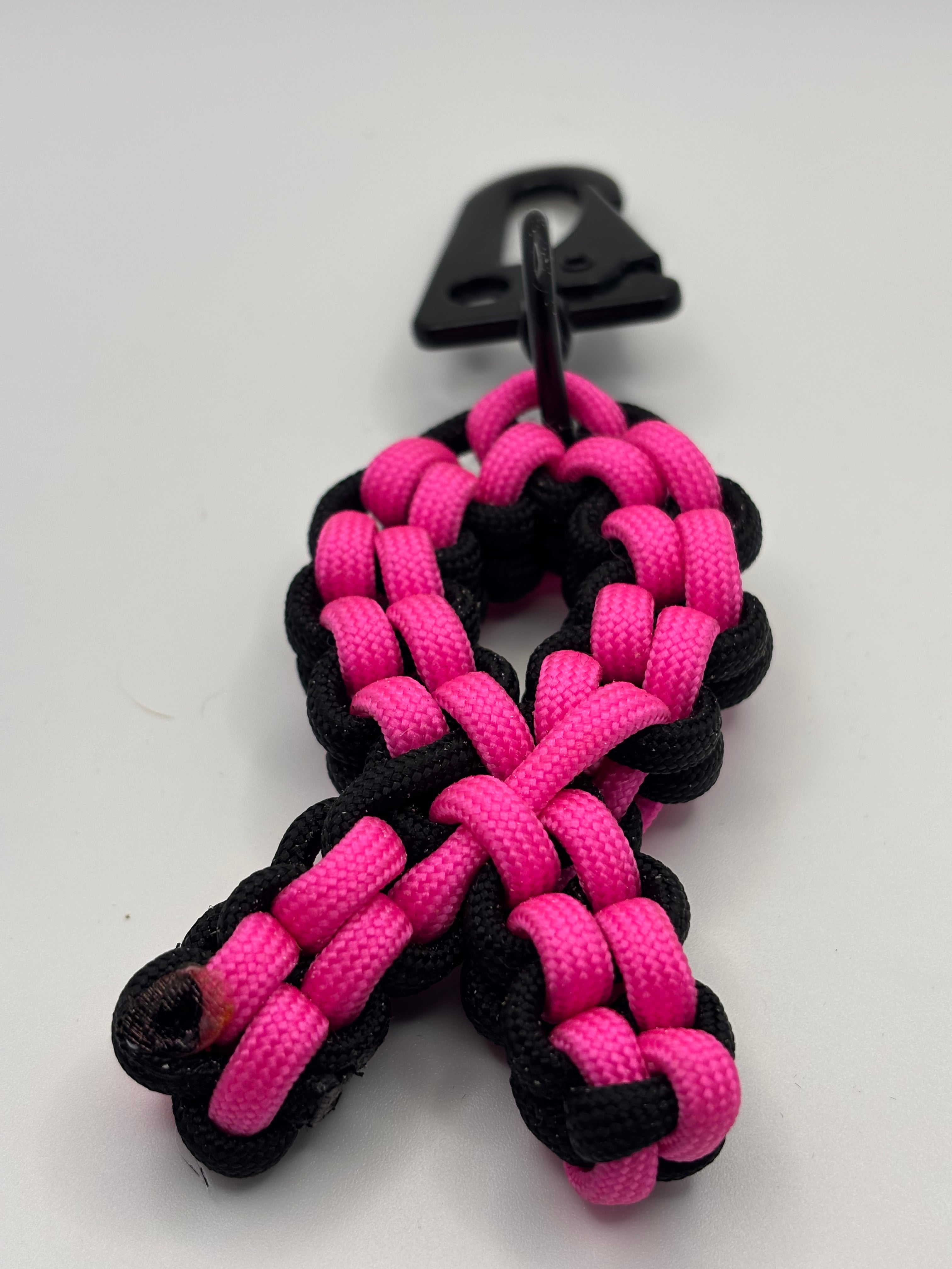 Handmade Pink Ribbon Shaped Paracord Keychain image 1