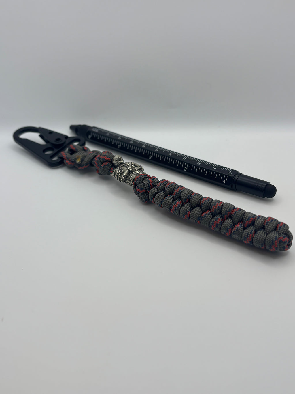 Rattle Snake Knot Paracord Keychain with Warrior Bead – Red image 2