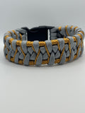 Stitched Fishtail Belly Knot Paracord Bracelet – Grey & Gold image 0
