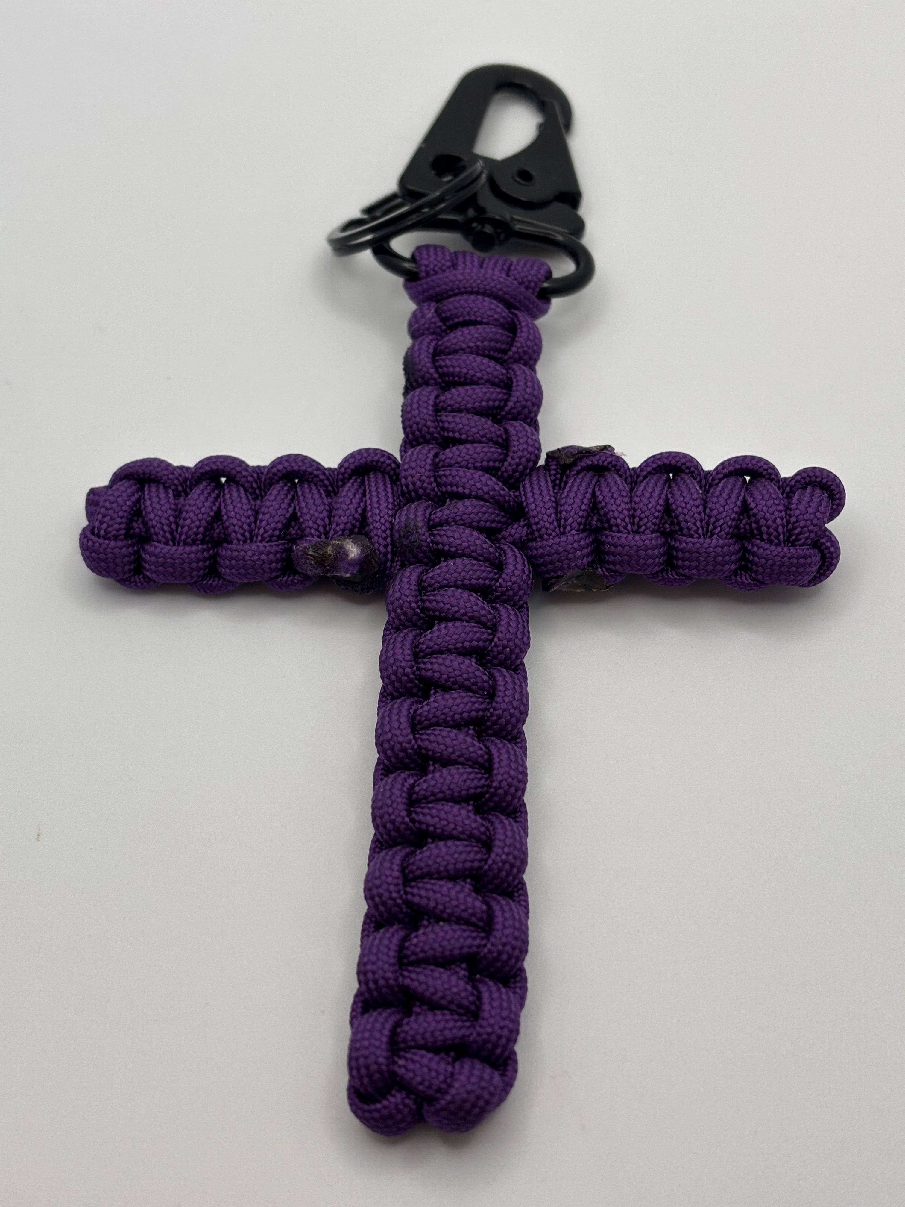 Handmade Cobra Knot Cross Paracord Keychain – Purple image 0