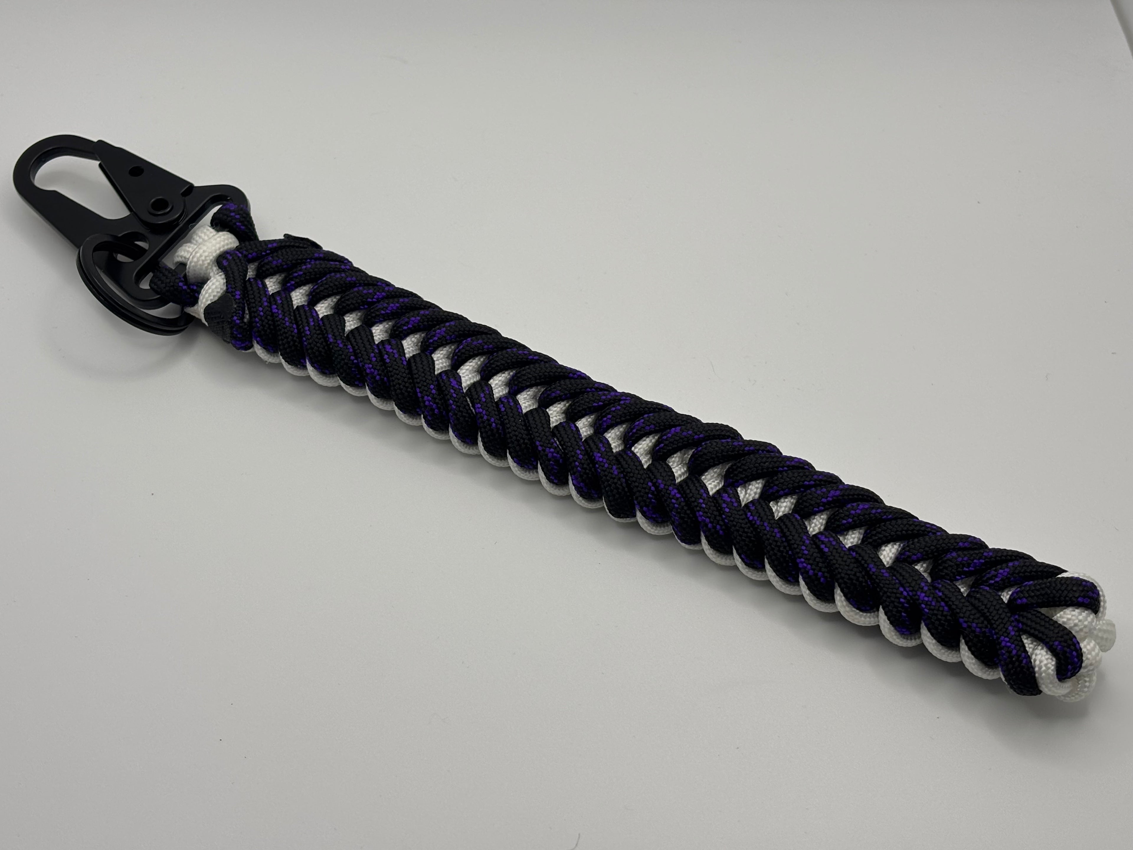 Handmade Sanctified Weave Paracord Keychain (Blk/Ppl/Wht) image 1