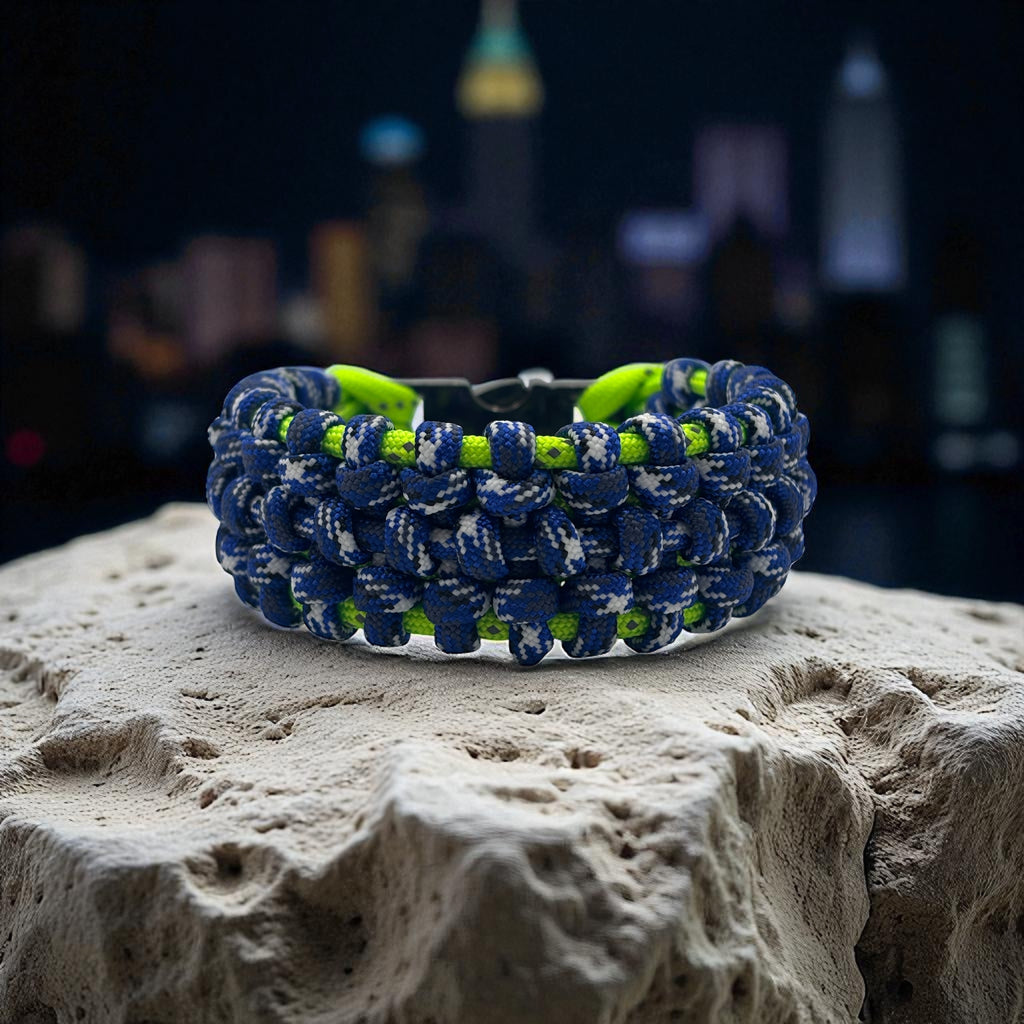 Traitor Knot Paracord Bracelet – Blue & Yellow with Metal Clasp image 0