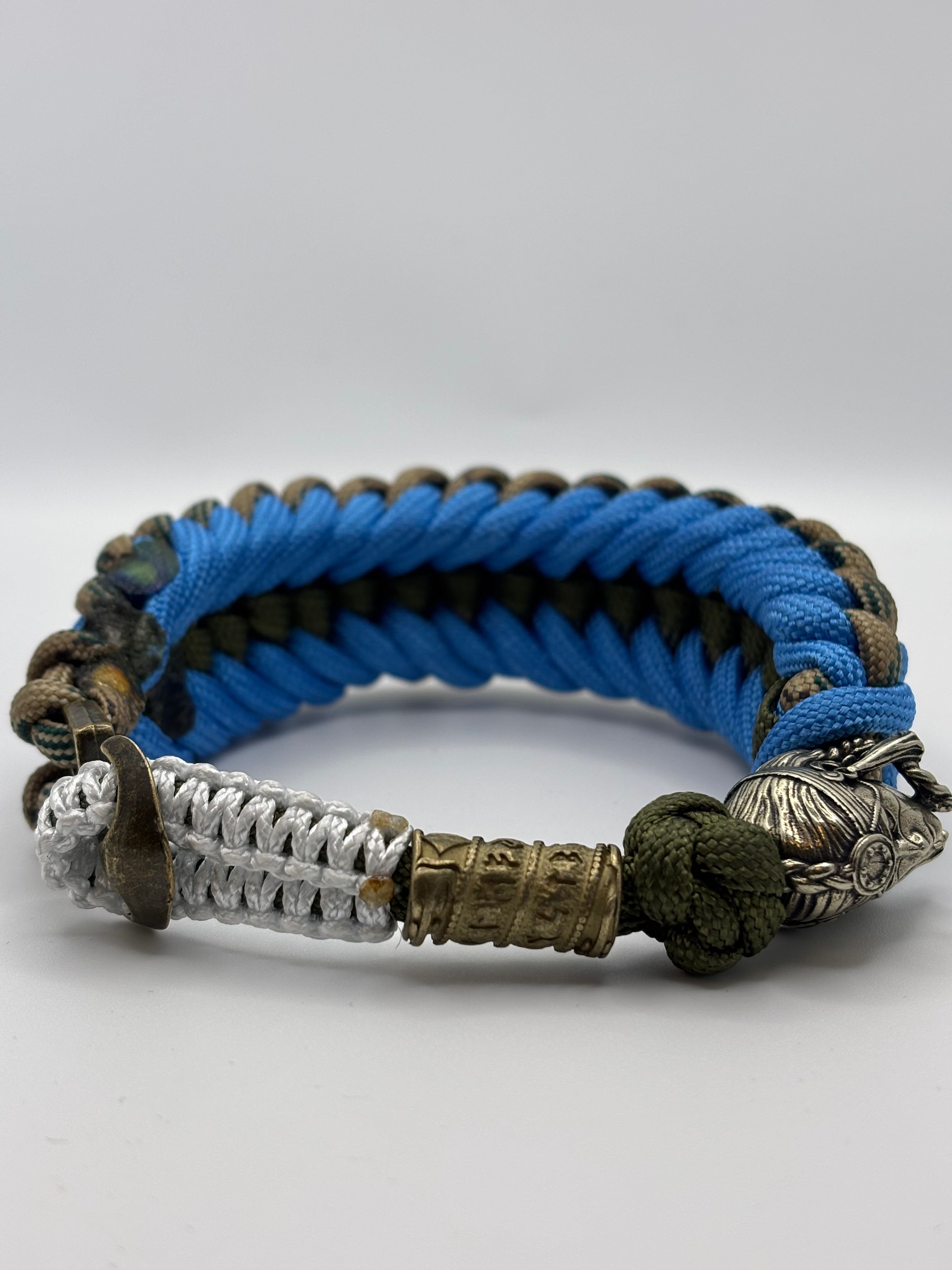 Handmade Sanctified Stitched Paracord Bracelet – Indian Bead & Metal Anchor Clasp