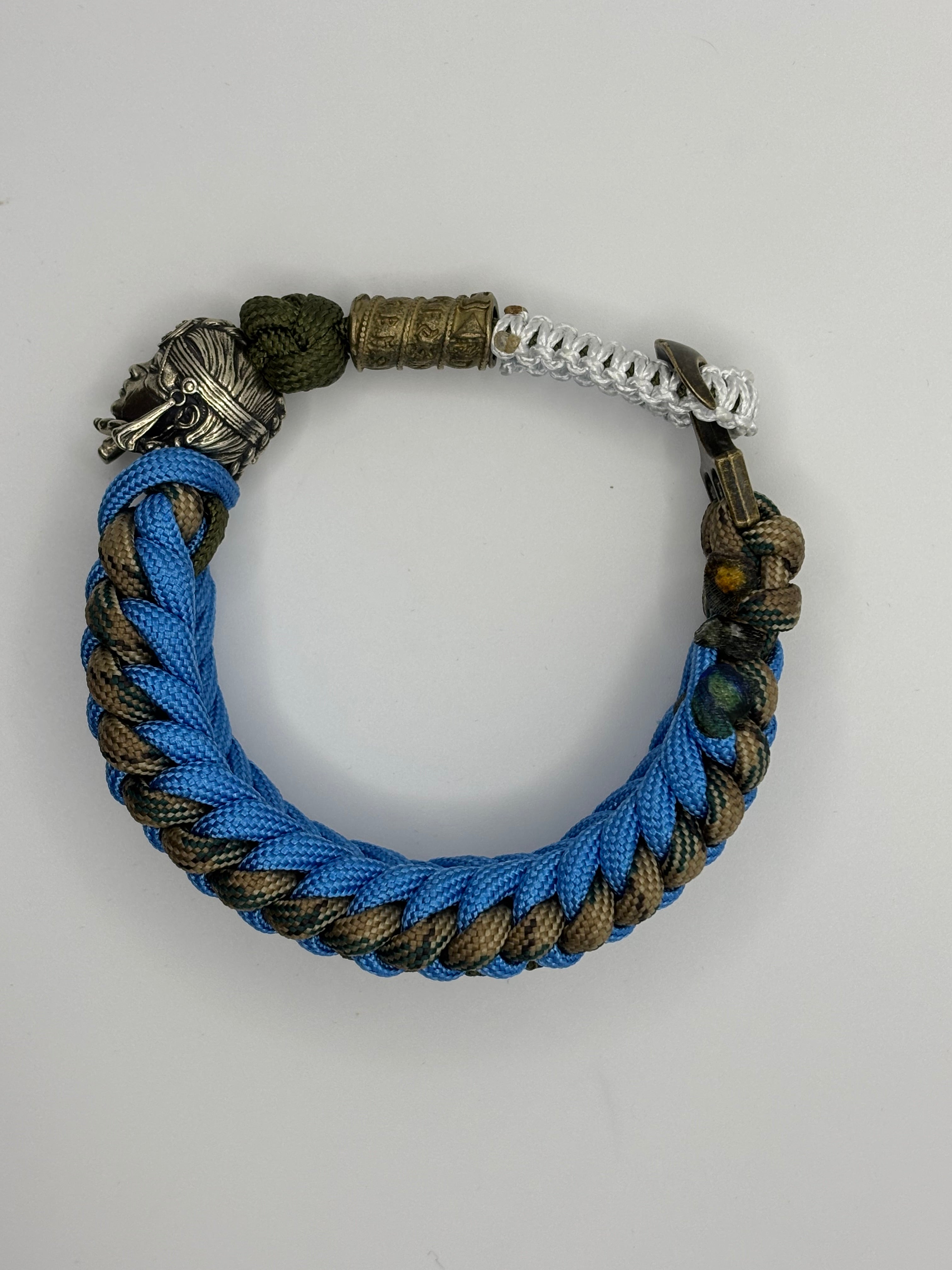 Handmade Sanctified Stitched Paracord Bracelet – Indian Bead & Metal Anchor Clasp