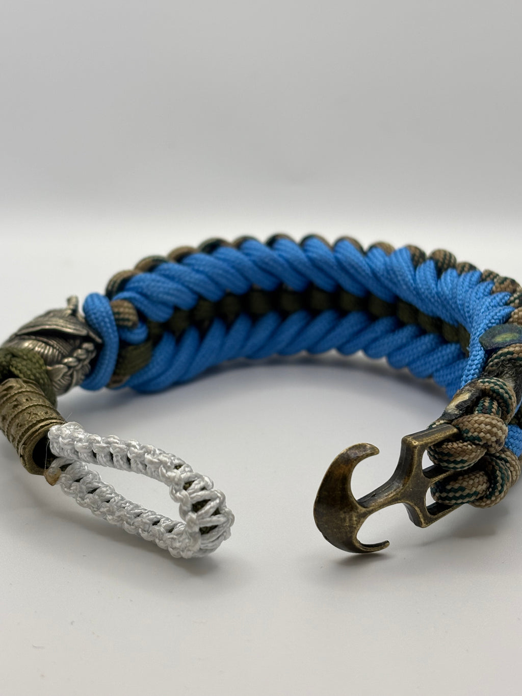 Handmade Sanctified Stitched Paracord Bracelet – Indian Bead & Metal Anchor Clasp