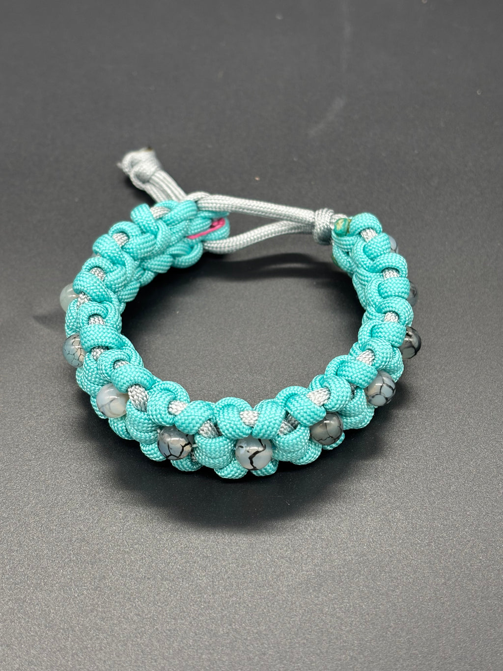 Blue Flower Adjustable Bracelet with Stone Beads