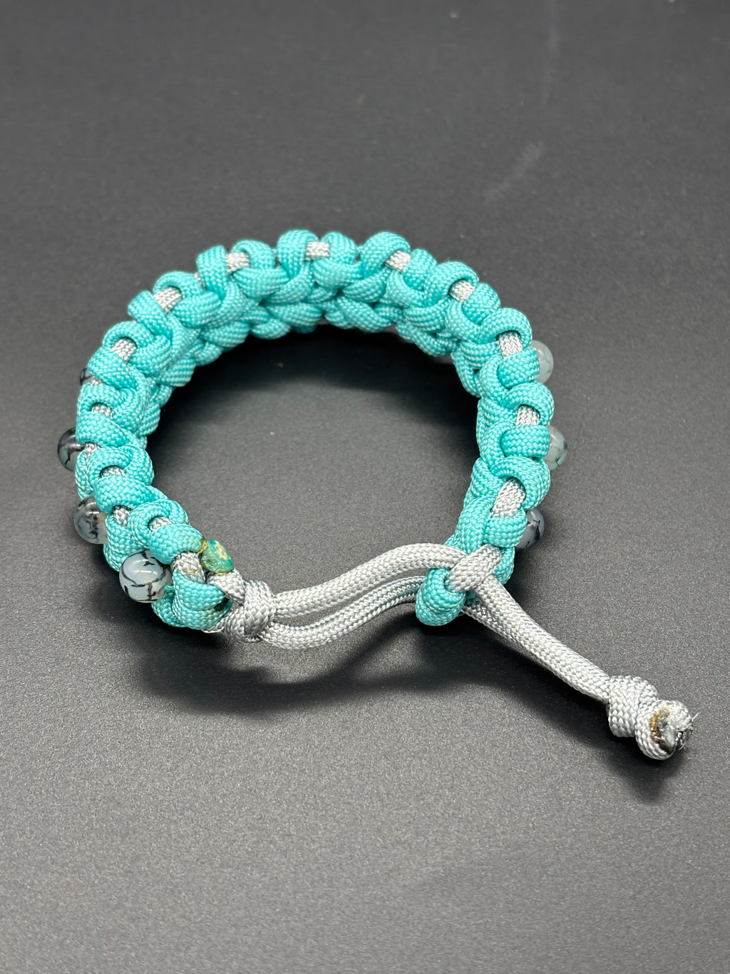 Blue Flower Adjustable Bracelet with Stone Beads