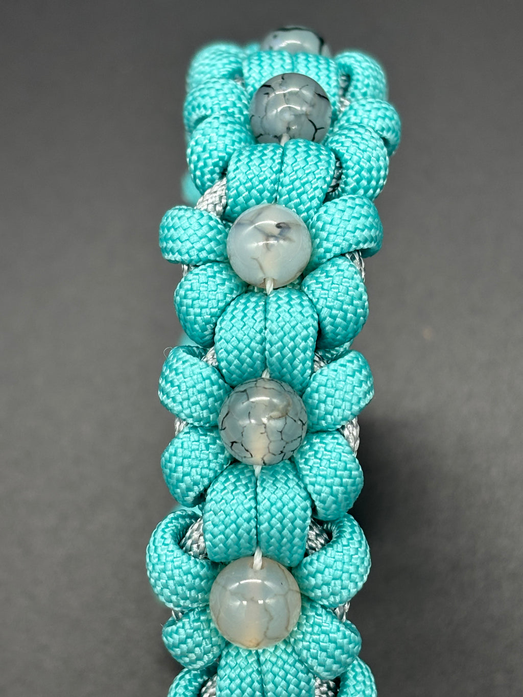 Blue Flower Adjustable Bracelet with Stone Beads