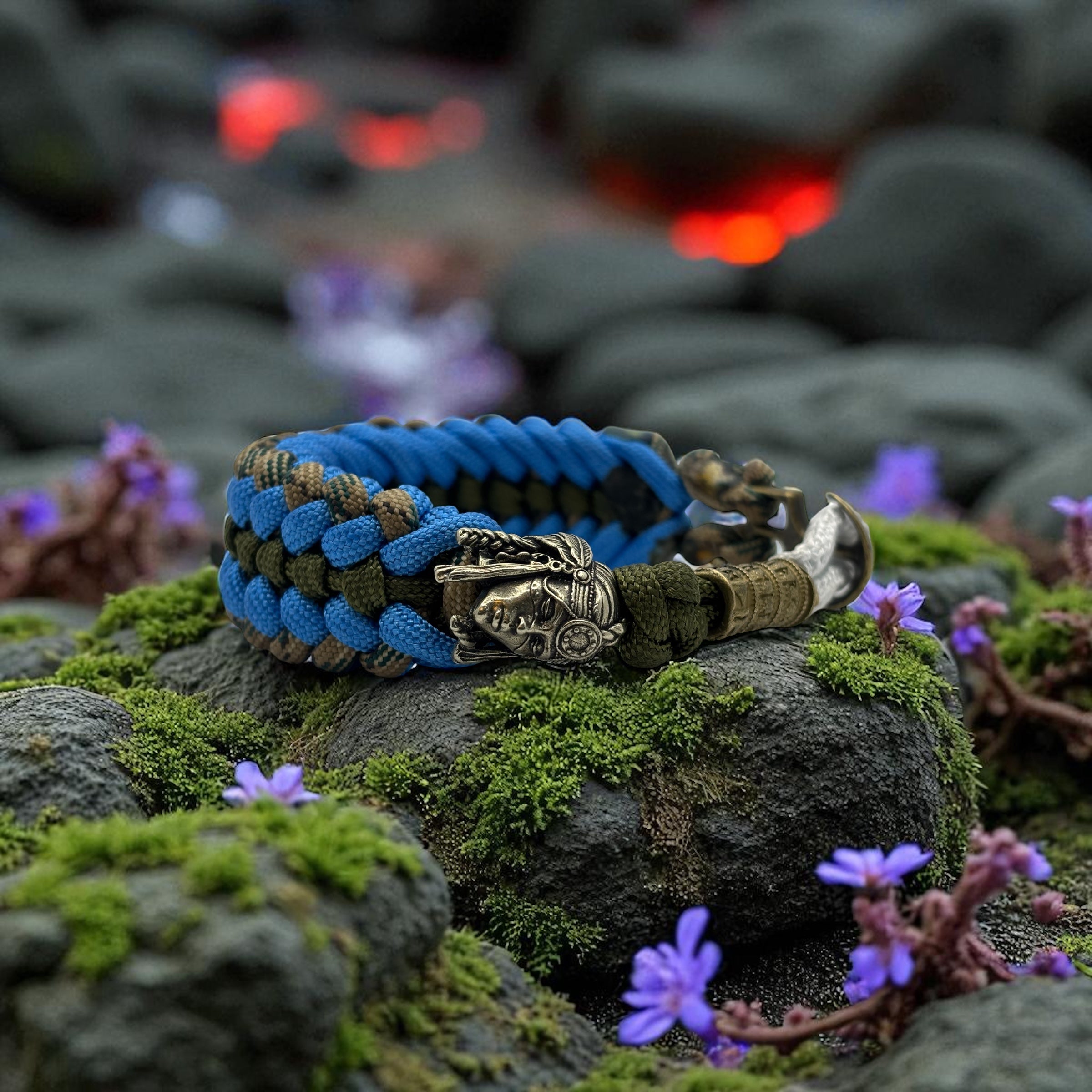 Handmade Sanctified Stitched Paracord Bracelet – Indian Bead & Metal Anchor Clasp