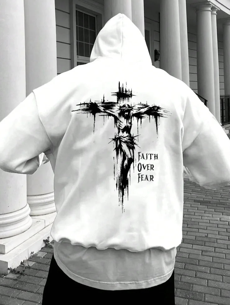 FAITH OVER FEAR Printed Men's Cotton Hoodieer