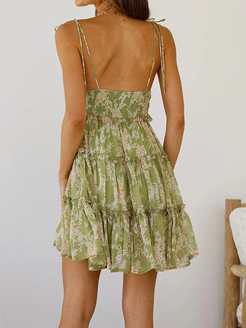 Coastal Earth Floral Print Suspender Dress