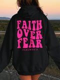 Womens Faith Over Fear Letter Printed Hoodie