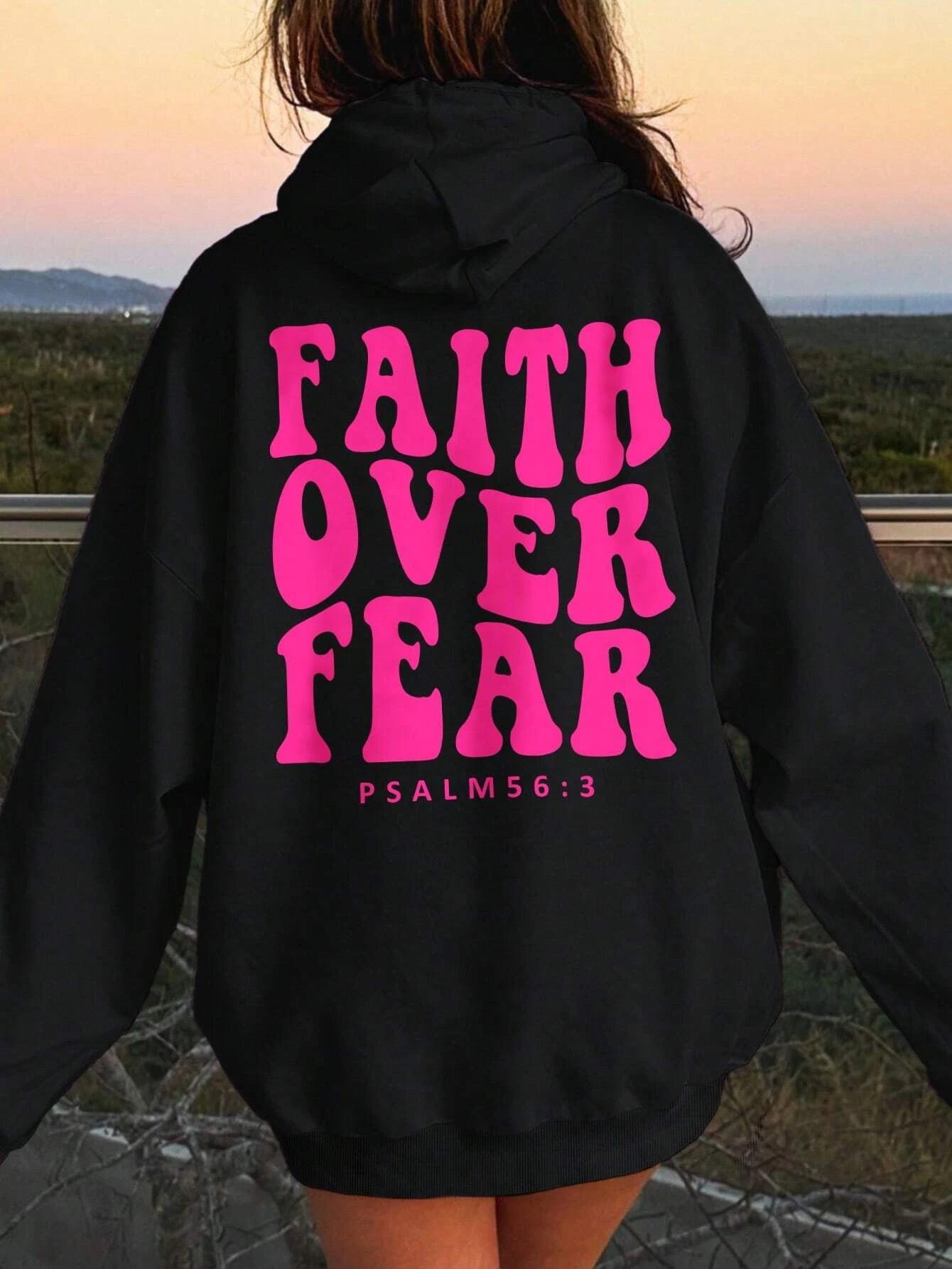 Womens Faith Over Fear Letter Printed Hoodie