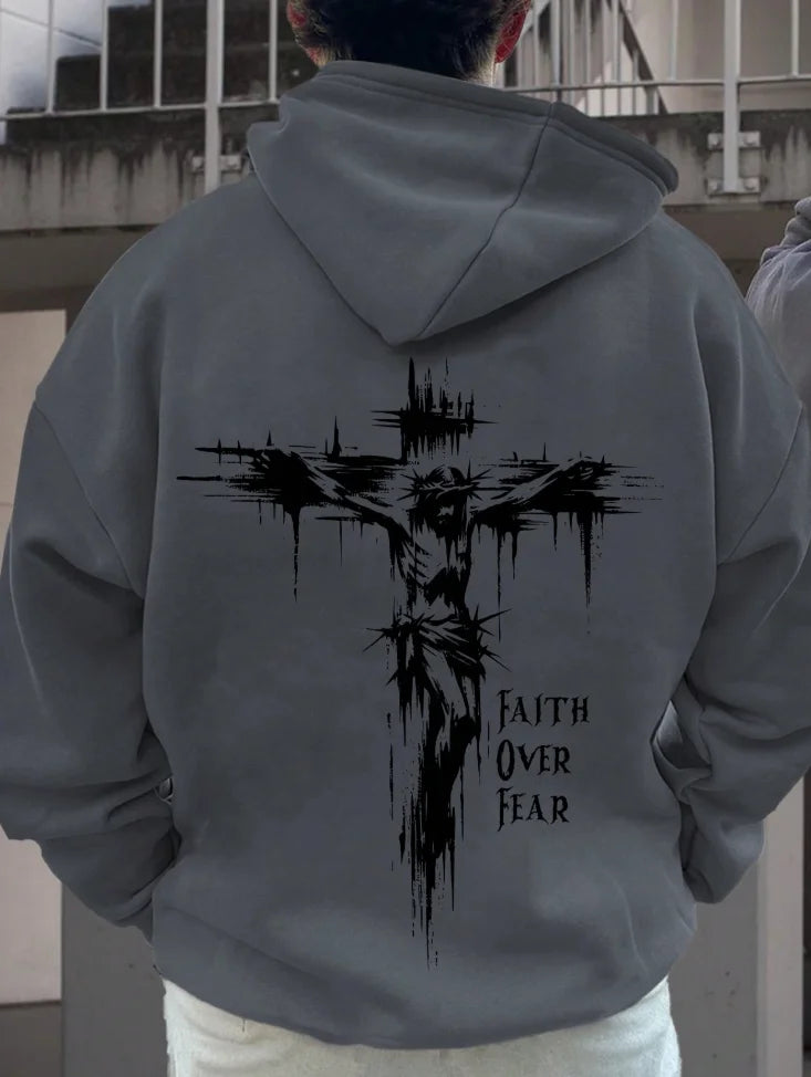 FAITH OVER FEAR Printed Men's Cotton Hoodieer