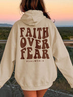 Womens Faith Over Fear Letter Printed Hoodie