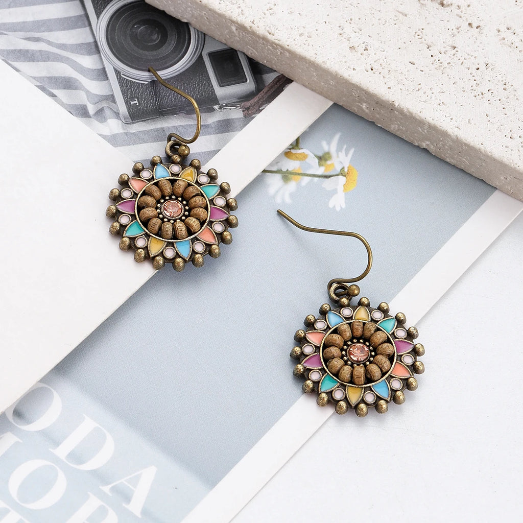 Wildflower Wood Beaded Boho Earrings