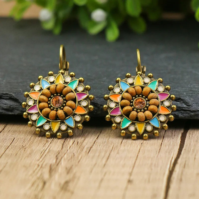 Wildflower Wood Beaded Boho Earrings