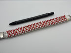 Handmade Stitched Cobra Knot Paracord Bracelet with Metal Clasp – Red & White image 3