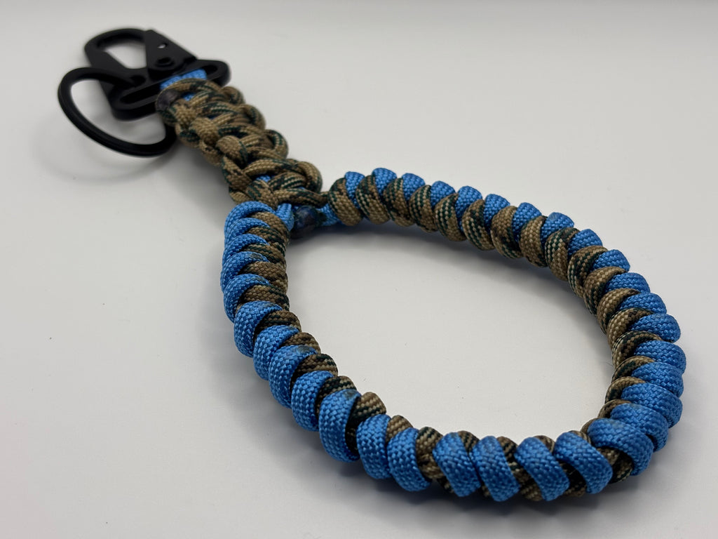 Handmade Blue & Tan Cobra Weave Paracord Keychain image 0
